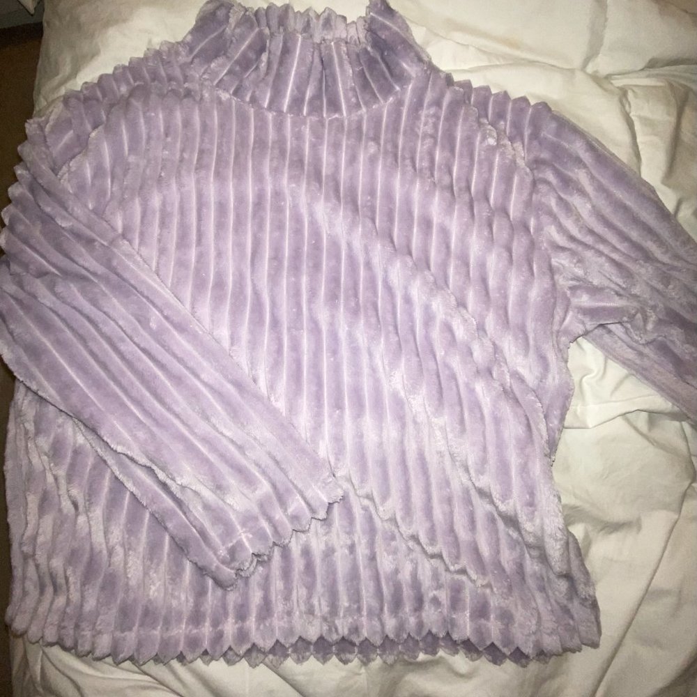 Fuzzy purple sweater turtleneck
